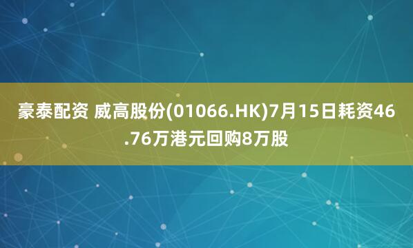 豪泰配资 威高股份(01066.HK)7月15日耗资46.76万港元回购8万股